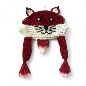 Red and White Fox Knit Hat